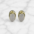 Sterling silver tiger stripe oval earrings with pavé cubic zirconia front view on white background